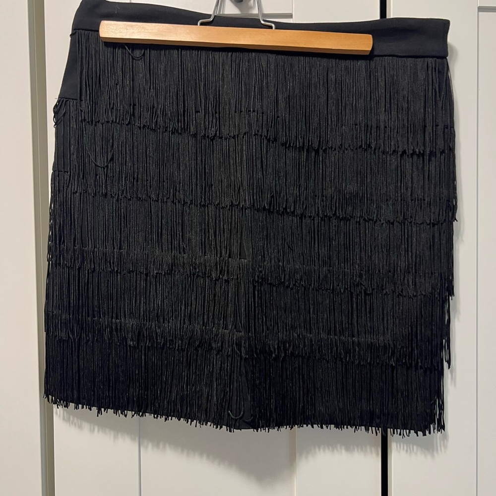 Chic Black Fringe Mini Skirt